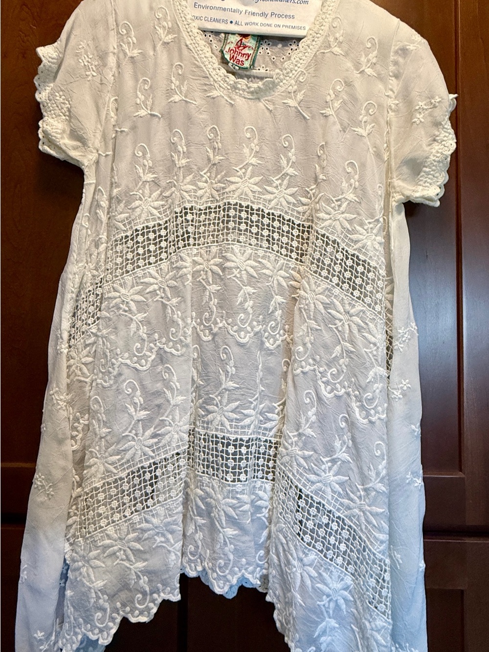 Johnny Was White Embroidered Lace Yoke Tunic
